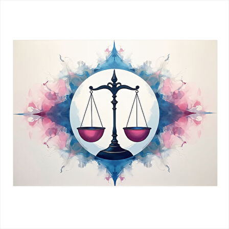 Renkli Terazi İllüstrasyonu Model Ahşap Tablo 35cm X50cm