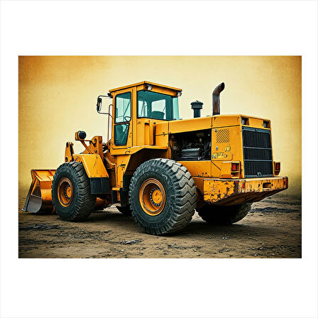 Sarı İş Makinesi Tasarımı Dekoratif ahşap Tablo 25cmX 35cm