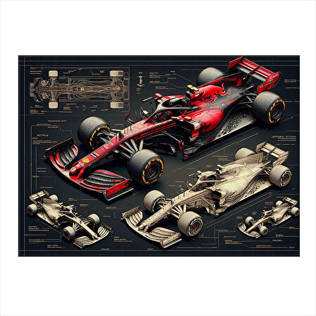 Teknik Formula 1 Araç Çizimi Art Mdf Poster 25cmX 35cm