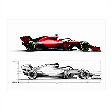 Kırmızı Formula 1 Araç Tasarımı Desenli Mdf Tablo 35cm X50cm