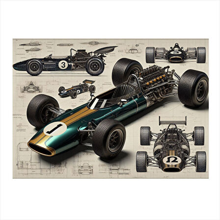 Teknik Yarış Arabası Çizimi Art Mdf Poster 25cmX 35cm