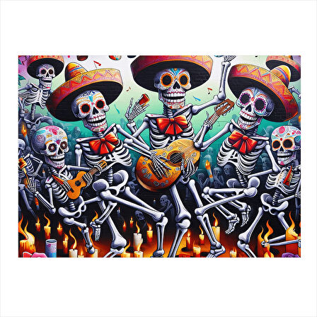 Renkli İskelet Müzisyenler Tasarım Mdf Tablo 35cm X50cm