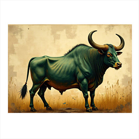Yeşil Boğa Burcu Desenli Ahşap Tablo 25cmX 35cm