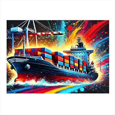 Neon Işıklı Yük Gemisi Mdf poster 25cmX 35cm