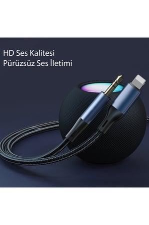 Lightning to 3.5mm Aux Ses Kablosu Hi-Fi Ses Kalitesi Kırılmaz Hasır Örgü Alüminyum Gövde 1 Metre