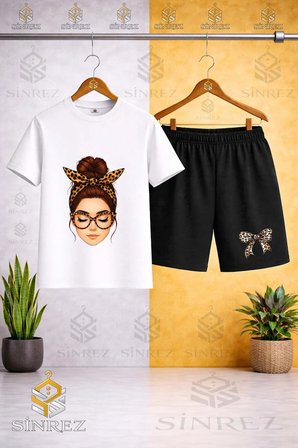 Çocuk Unisex KIZ KURDALE TAM YUZ Baskılı Bisiklet Yaka Tişört - Şort Takım