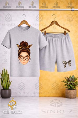 Çocuk Unisex KIZ KURDALE TAM YUZ Baskılı Bisiklet Yaka Tişört - Şort Takım