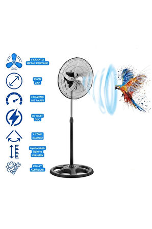 5 Metal Kanatlı Soğutucu Vantilatör Pervane 3 Kademe Hız Kontrol 18’’inch - 80w