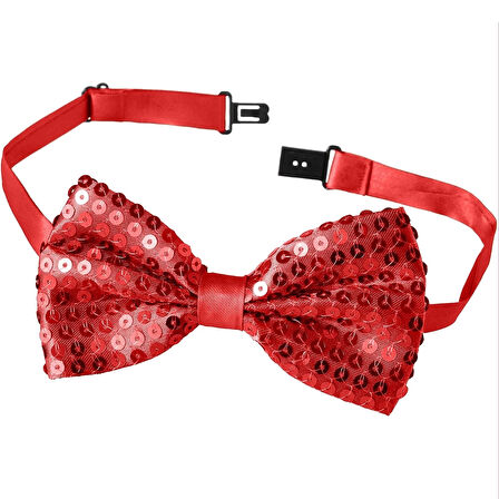 Gece Işıltısı Kırmızı Payetli Pullu Papyon 7x2 Cm