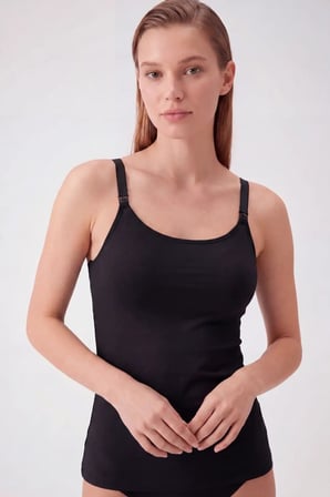 Özel Seri Rahat Günlük Giyimlik Kadın Pamuklu Kaplı Emzirme Atleti Siyah 3'lü Paket