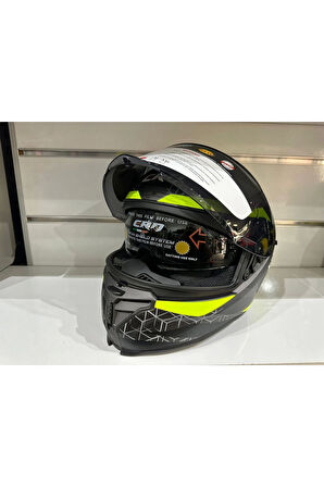 KASK CRN FS-867 MAT GREY/BLACK/YELLOW GÜNEŞ VİZÖRLÜ