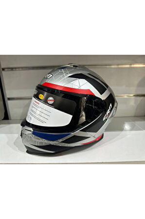 KASK CRN FS-867 MAT SİLVER/BLYE/RED GÜNEŞ VİZÖRLÜ