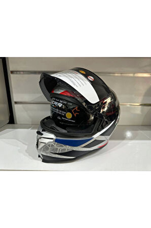 KASK CRN FS-867 MAT SİLVER/BLYE/RED GÜNEŞ VİZÖRLÜ