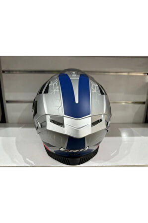 KASK CRN FS-867 MAT SİLVER/BLYE/RED GÜNEŞ VİZÖRLÜ