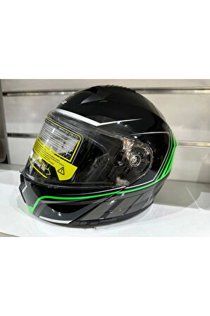 KASK MTS PRO 966 PARLAK SİYAH/YEŞİL ÇENE AÇILIR