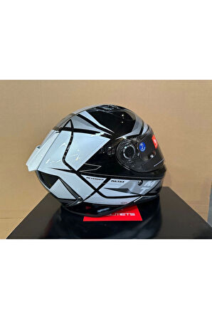 KASK MT REVENGE 2 S B2 HATAX PARLAK SİYAH/ GRİ/BEYAZ