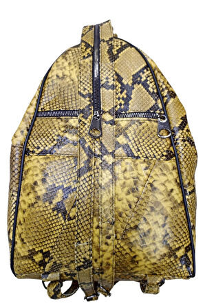 Hakiki Deri Yılan Baskılı Çok Cepli Kadın Sırt Çantası