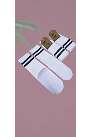 2 ÇİFT YOGA PİLATES ÇORABI KADIN KAYMAZ SİLİKON TABAN PAMUKLU SOKET TENİS ÇORAP HAVLULU SİYAH BEYAZ.