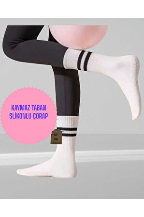 2 ÇİFT YOGA PİLATES ÇORABI KADIN KAYMAZ SİLİKON TABAN PAMUKLU SOKET TENİS ÇORAP HAVLULU SİYAH BEYAZ.