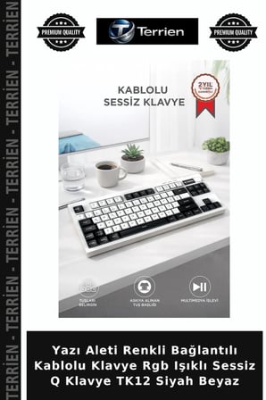 Yazı Aleti Renkli Bağlantılı Kablolu Klavye Rgb Işıklı Sessiz Q Klavye TK12 Siyah Beyaz