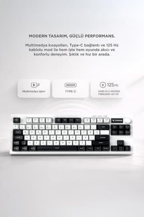 Yazı Aleti Renkli Bağlantılı Kablolu Klavye Rgb Işıklı Sessiz Q Klavye TK12 Siyah Beyaz