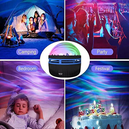 Kuzey Işığı Ve Deniz Dalgası Projektörü Uzaktan Kumandalı Led Starry Projektör Disco Parti Lambası