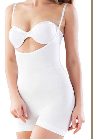Kadın Beyaz Dikişsiz Göğsü Açık Paçalı Boy Korse 2058
