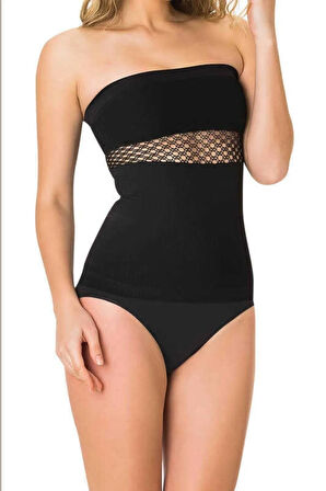 Kadın Siyah File Detaylı Straplez Atlet 5035