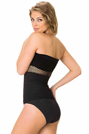 Kadın Siyah File Detaylı Straplez Atlet 5035