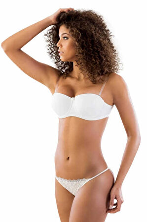 Kadın Beyaz Sırtı Şeffaf Destekli Push Up Straplez Sütyen 702