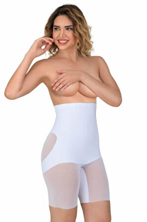 Kadın Beyaz Tül Detaylı Paçalı Duble Boxer Korse 2929