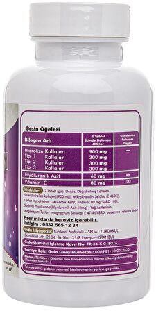Yurdavit Hidrolize Collagen 900 Mg Type (Tip) 1-2-3 Hyaluronic Acid Vitamin C 100 Tablet