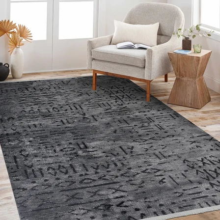YoudayHomeCollection NEVA-Antrasit/Siyah - Oturma Odası, Koridor Halısı-KaymazTaban-Robot Süpürgeye Uyumlu-Kolay Temizlenebilir - 200X350