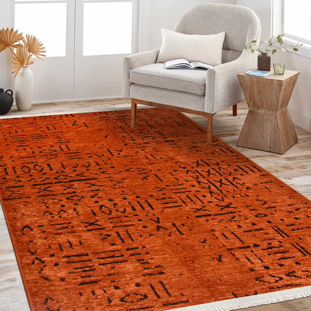 YoudayHomeCollection NEVA-Kiremit/Siyah - Oturma Odası, Koridor Halısı-KaymazTaban-Robot Süpürgeye Uyumlu-Kolay Temizlenebilir - 100X450