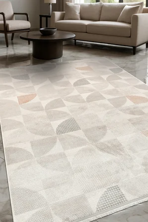 YoudayHomeCollection FREE-Vizon/Krem - Salon,Oturma Odası ve Yatak Odası Halısı-Robot Süpürgeye Uyumlu-Kolay Temizlenebilir - 80X400