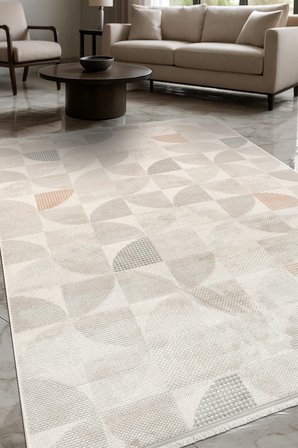 YoudayHomeCollection FREE-Vizon/Krem - Salon,Oturma Odası ve Yatak Odası Halısı-Robot Süpürgeye Uyumlu-Kolay Temizlenebilir - 100X250