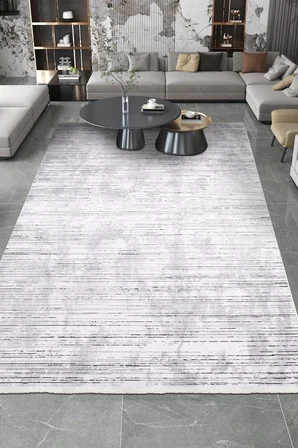 YoudayHomeCollection ROXSTONE-Beyaz/Siyah - Salon , Oturma Odası ve Koridor Halısı-Robot Süpürge Uyumlu-Kolay Temizlenebilir - 100X200
