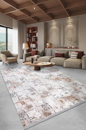 YoudayHomeCollection VALORİA-Krem/Kahve - Salon,Oturma Odası ve Koridor Halısı-Robot Süpürgeye Uyumlu-Kolay Temizlenebilir - 80X100