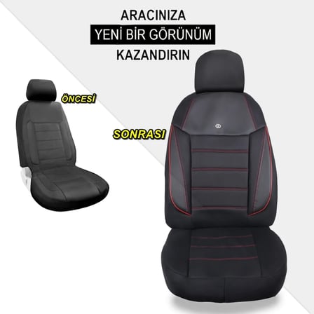 Seat Leon Araçlara Uyumlu Oto Koltuk Kılıfı Seti - Yıldız Serisi Siyah/Kırmızı