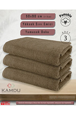 3 Adet 50x90cm Bej Pamuklu Saç Havlusu, Spor ve Berber Havlusu, Duş Havlusu