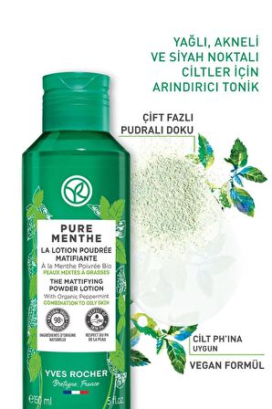 YVES ROCHER Karma Ve Yağlı Ciltler Için Pure Menthe Gözenek Sıkılaştırıcı Glikolik Asit-prebiyotik Pudralı Tonik