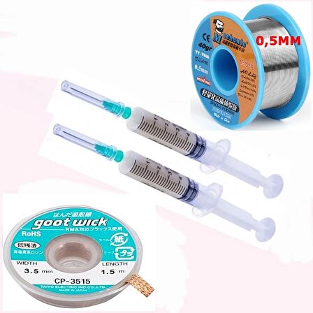 Flux Lehim Toplama,lehim Emme Tel 3,5mm Ve Lehim Teli Soldering 63sn/37pb Flux %1-3 40gr 0,5mm 4in1 Arada