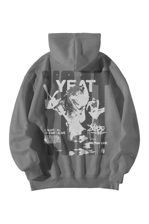 Unisex Antrasit Oversize Hoodie - Yeat UP 2 Alive Baskılı 3 İplik Şardonlu Streetwear Sweatshirt