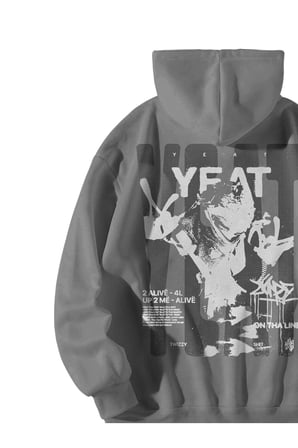 Unisex Antrasit Oversize Hoodie - Yeat UP 2 Alive Baskılı 3 İplik Şardonlu Streetwear Sweatshirt