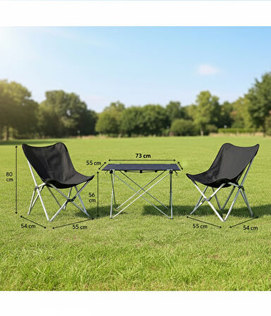 Yek Outdoor Alüminyum 2 Kişilik Kamp Masa & Sandalye Seti