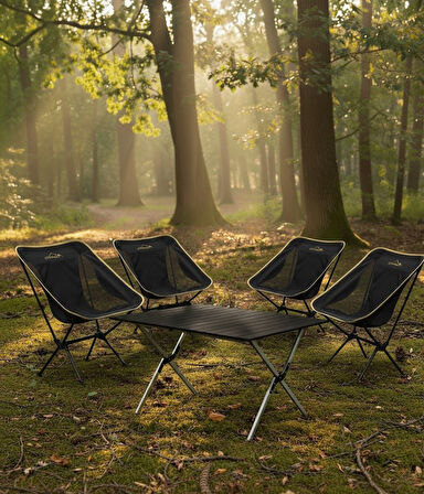 Yek Outdoor 4 Kişilik Kamp Masası ve Sandalye Seti - Siyah