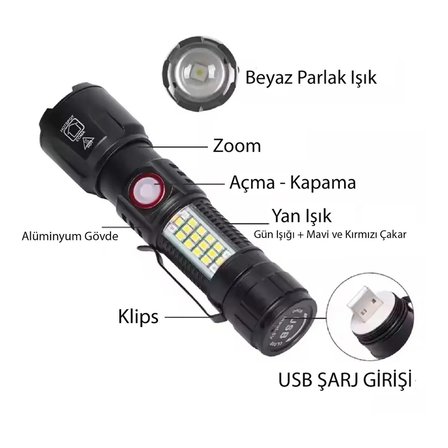 Yek Outdoor WS-2828 Çok Fonksiyonlu Led Şarjlı El Feneri 1000 Lümen