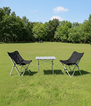 Yek Outdoor 2 Kişilik Alüminyum Kamp Masa Sandalye Seti - Gri 