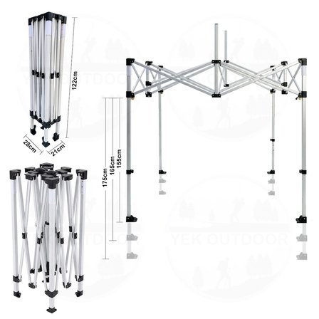 Yek Outdoor Teleskopik 3x2 m Bagaj Boy Otomatik Gazebo İskeleti | Çardak İskeleti