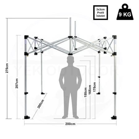 Yek Outdoor Teleskopik 3x2 m Bagaj Boy Otomatik Gazebo İskeleti | Çardak İskeleti